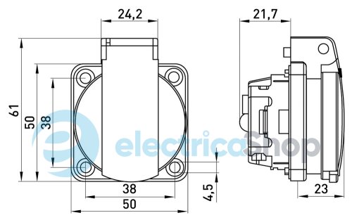 Силовая встраиваемая розетка e.socket.029.8.16,2Р+Z, 250V, 16A, IP44, Shuko p012023 E.NEXT
