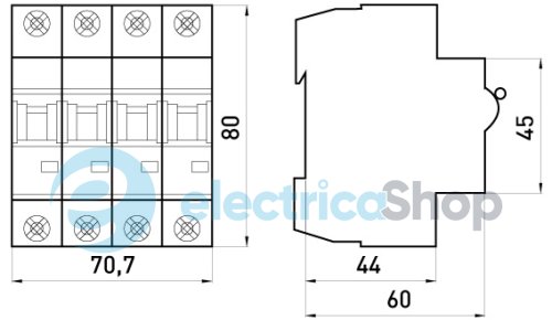 Модульний автоматичний вимикач e.industrial.mcb.100.4.C20, 4 P, 20А, C, 10kA, i0180031 E.NEXT