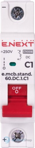 Модульный автоматический выключатель e.mcb.stand.60.DC.1.C1, 1P, 1А, C, 6kA, DC s081001 E.NEXT