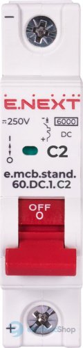 Модульний автоматичний вимикач e.mcb.stand.60.DC.1.C2, 1P, 2А, C, 6kA, DC s081002 E.NEXT