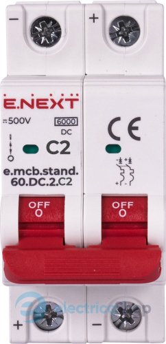 Модульний автоматичний вимикач e.mcb.stand.60.DC.2.C2, 2P, 2А, C, 6kA, DC s081014 E.NEXT