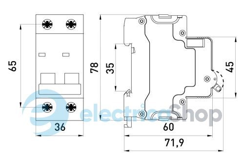 Модульний автоматичний вимикач e.mcb.stand.60.DC.2.C6, 2P, 6А, C, 6kA, DC s081017 E.NEXT