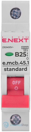 Модульний автоматичний вимикач e.mcb.stand.45.1.B25, 1P, 25А, В, 4,5kA, s001010 E.NEXT