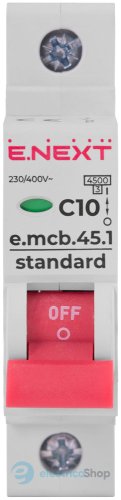 Модульный автоматический выключатель e.mcb.stand.45.1.C10, 1P, 10А, C, 4,5kA s002007 E.NEXT