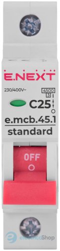 Модульний автоматичний вимикач e.mcb.stand.45.1.C25, 1P, 25А, C, 4,5kA, s002010 E.NEXT