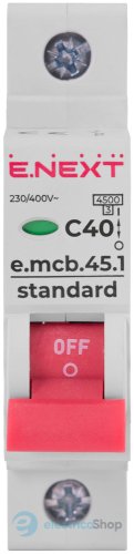 Модульний автоматичний вимикач e.mcb.stand.45.1.C40, 1P, 40А, C, 4,5kA, s002012 E.NEXT