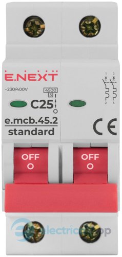 Модульный автоматический выключатель e.mcb.stand.45.2.C25, 2P, 25А, C, 4,5kA s002019 E.NEXT