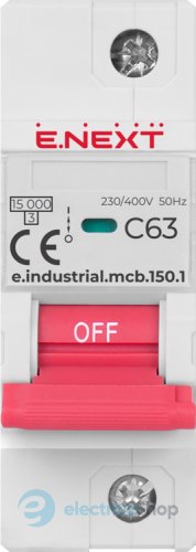 Модульний автоматичний вимикач e.industrial.mcb.150.1.C63, 1P, 63А, C, 15kA, i0630038 E.NEXT
