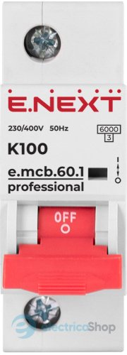 Модульний автоматичний вимикач e.mcb.pro.60.1.K 100 new, 1P, 100А, K, 6kA, new p0430003 E.NEXT