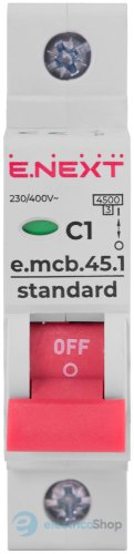 Модульный автоматический выключатель e.mcb.stand.45.1.C1, 1P, 1А, C, 4,5kA s002001 E.NEXT
