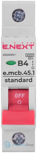 Модульний автоматичний вимикач e.mcb.stand.45.1.B4, 1P, 4А, В, 4,5kA, s001004 E.NEXT