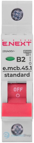 Модульный автоматический выключатель e.mcb.stand.45.1.B2, 1P, 2А, В, 4,5kA s001002 E.NEXT