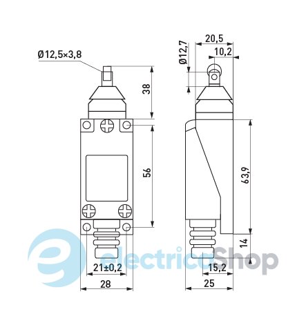 Вимикач кінцевий e.limitswitch.06 штовхач з вертикальним роликом s0070010 E.NEXT