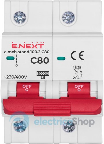 Модульний автоматичний вимикач e.mcb.stand.100.2.C80, 2P, 80А, C, 10kA, s002209 E.NEXT