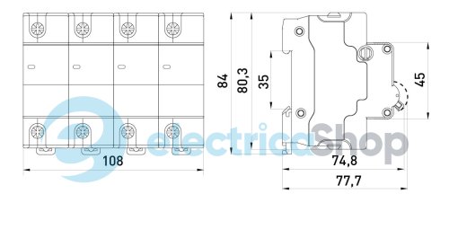 Модульний автоматичний вимикач e.mcb.stand.100.4.C63, 4P, 63А, C, 10kA, s002216 E.NEXT