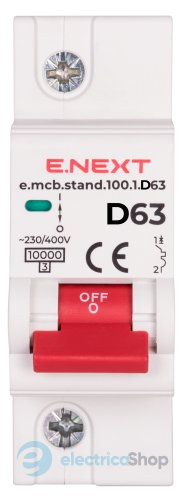 Модульный автоматический выключатель e.mcb.stand.100.1.D63, 1P, 63А, D, 10kA s026011 E.NEXT