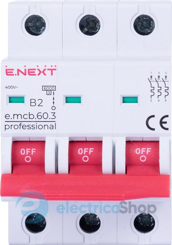 Модульный автоматический выключатель e.mcb.pro.60.3.B 2 new, 3P, 2А, В, 6kA, new p041037 E.NEXT