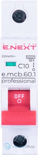 Модульный автоматический выключатель e.mcb.pro.60.1.C 10 new, 1P, 10А, C, 6kA new p042007 E.NEXT