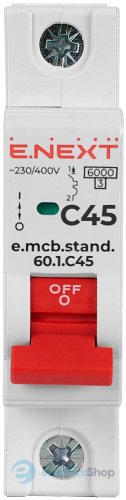 Модульний автоматичний вимикач e.mcb.stand.60.1.C45, 1P, 45А, C, 6kA, s002162 E.NEXT