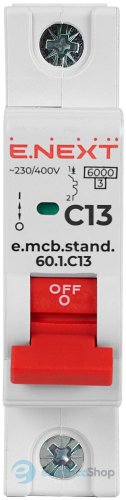 Модульный автоматический выключатель e.mcb.stand.60.1.C13, 1P, 13А, C, 6kA s002157 E.NEXT