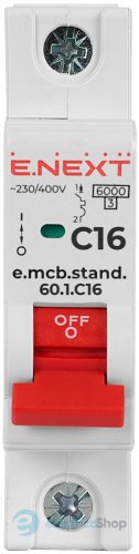 Модульний автоматичний вимикач e.mcb.stand.60.1.C16, 1P, 16А, C, 6kA, s002108 E.NEXT