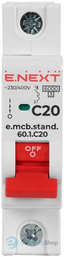 Модульний автоматичний вимикач e.mcb.stand.60.1.C20, 1P, 20А, C, 6kA, s002109 E.NEXT