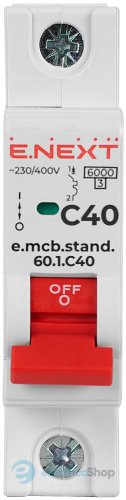 Модульний автоматичний вимикач e.mcb.stand.60.1.C40, 1P, 40А, C, 6kA, s002112 E.NEXT