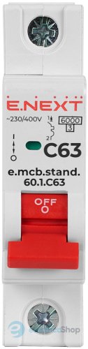 Модульный автоматический выключатель e.mcb.stand.60.1.C63, 1P, 63А, C, 6kA s002114 E.NEXT
