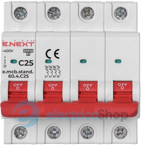 Модульний автоматичний вимикач e.mcb.stand.60.4.C25, 4P, 25А, C, 6kA, s002149 E.NEXT