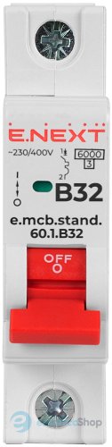 Модульный автоматический выключатель e.mcb.stand.60.1.B32, 1P, 32А, B, 6kA s001111 E.NEXT
