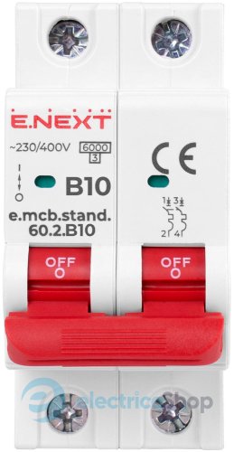 Модульный автоматический выключатель e.mcb.stand.60.2.B10, 2P, 10А, B, 6kA s001116 E.NEXT
