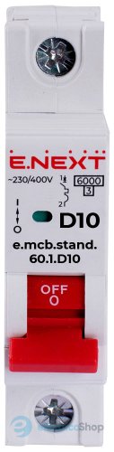 Модульный автоматический выключатель e.mcb.stand.60.1.D10, 1P, 10А, D, 6kA s026108 E.NEXT