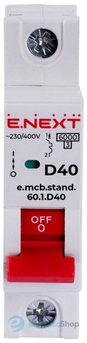 Модульный автоматический выключатель e.mcb.stand.60.1.D40, 1P, 40А, D, 6kA s026114 E.NEXT