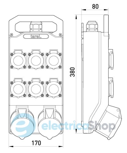 Монтажний набір, 2x16A, 3P+N+Z, 400V, 6x16A, 2P+Z, 250V, TAREL 342