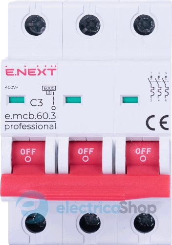 Модульный автоматический выключатель e.mcb.pro.60.3.C 3 new, 3P, 3А, C, 6kA new p042026 E.NEXT
