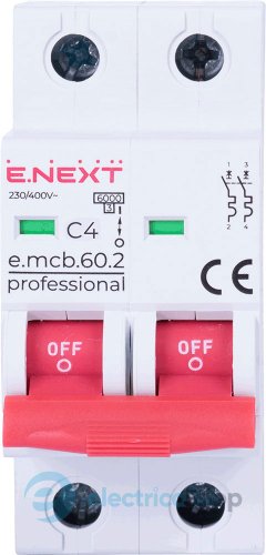 Модульный автоматический выключатель e.mcb.pro.60.2.C 4 new, 2P, 4А, C, 6kA new p042044 E.NEXT