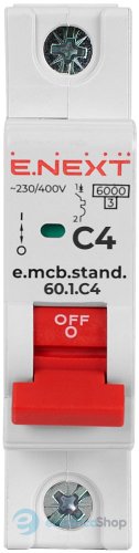 Модульный автоматический выключатель e.mcb.stand.60.1.C4, 1P, 4А, C, 6kA s002104 E.NEXT