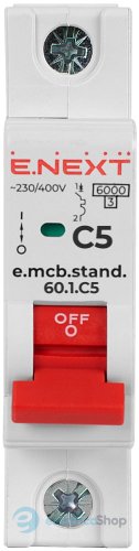 Модульный автоматический выключатель e.mcb.stand.60.1.C5, 1P, 5А, C, 6kA s002105 E.NEXT
