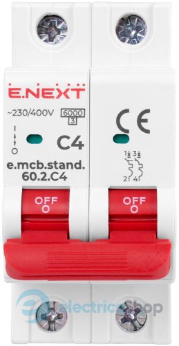 Модульный автоматический выключатель e.mcb.stand.60.2.C4, 2P, 4А, C, 6kA s002143 E.NEXT
