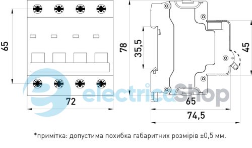 Модульный автоматический выключатель e.mcb.stand.60.4.C6, 4P, 6А, C, 6kA s002160 E.NEXT