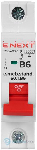 Модульний автоматичний вимикач e.mcb.stand.60.1.B6, 1P, 6А, B, 6kA, s001106 E.NEXT