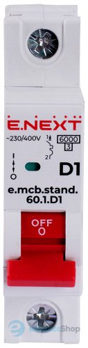 Модульный автоматический выключатель e.mcb.stand.60.1.D1, 1P, 1А, D, 6kA s026101 E.NEXT