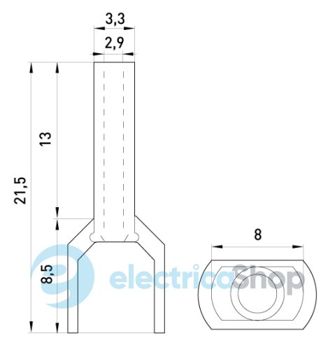 Изолированный наконечник e.terminal.stand.te.2.2.5.grey (TE2513 grey) 2x2,5 кв.мм, серый, 100шт s4037008 E.NEXT