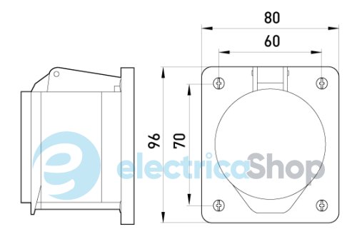Силовая встраиваемая розетка e.socket.pro.4.32.wall, 4п., 380V, 32A, (424) p012013 E.NEXT
