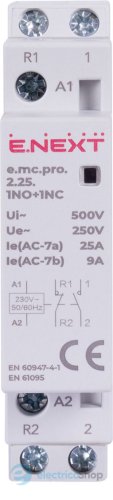 Модульный контактор e.mc.pro.2.25.1NO+1NC, 2р, 25А, 1NO+1NC, 220В p005220 E.NEXT