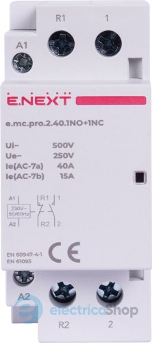 Модульный контактор e.mc.pro.2.40.1NO+1NC, 2р, 40А, 1NO+1NC, 220В p005226 E.NEXT