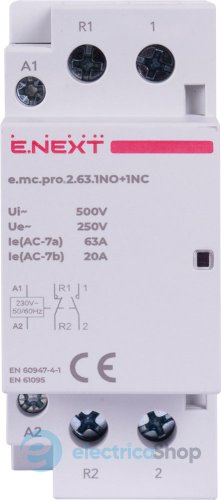 Модульный контактор e.mc.pro.2.63.1NO+1NC, 2р, 63А, 1NO+1NC, 220В p005228 E.NEXT