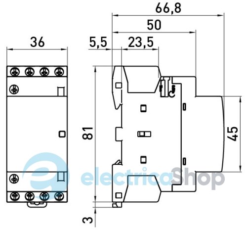Модульный контактор e.mc.pro.4.25.2NO+2NC, 4р, 25А, 2NO+2NC, 220В p005222 E.NEXT