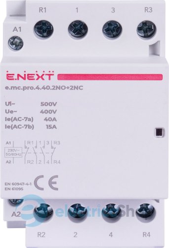 Модульный контактор e.mc.pro.4.40.2NO+2NC, 4р, 40А, 2NO+2NC, 220В p005230 E.NEXT