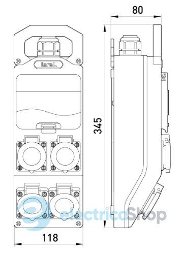 Монтажний набір, вікно 5-мод. 4х16A, 2Р+Z, 250V, TAREL 368